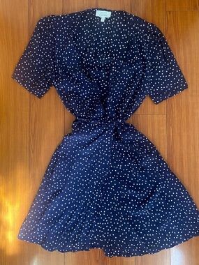 & Other Stories Navy Dress with White Floral Dots